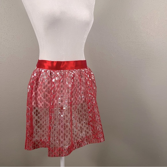 Vintage Other - Darling VTG Apron sheer red metallic polka dot ribbon tie Christmas vintage